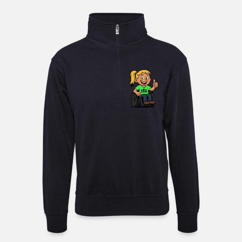 Lolla Vorbild der Rollstuhlfahrer. Rollstuhl # - Unisex Pullover mit Zip-Kragen - Dunkelnavy