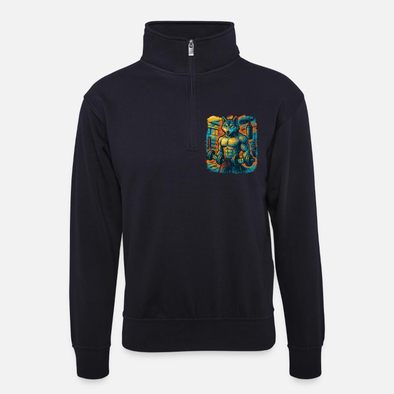 Wolfsstarke Gymkraft - Unisex Pullover mit Zip-Kragen - Dunkelnavy