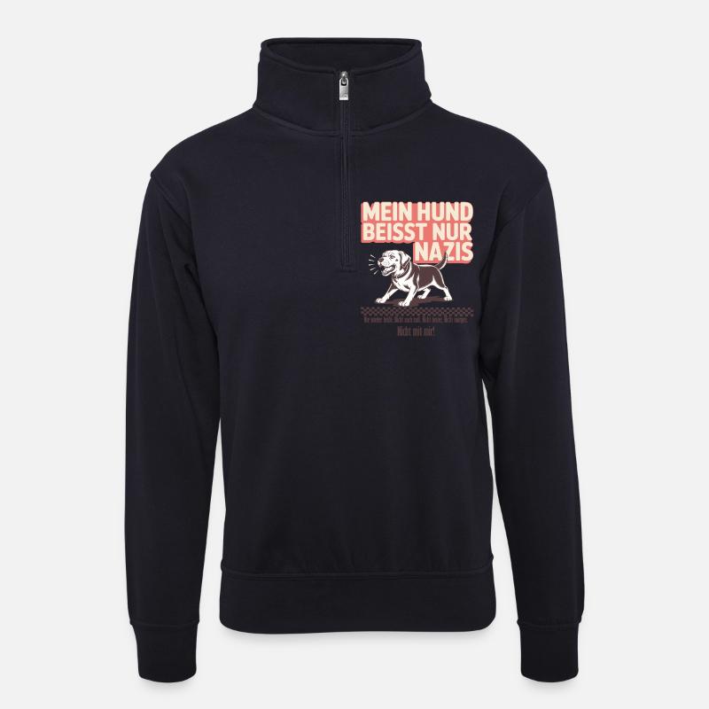 Mein Labrador beisst nur Nazis - Unisex Pullover mit Zip-Kragen - Dunkelnavy