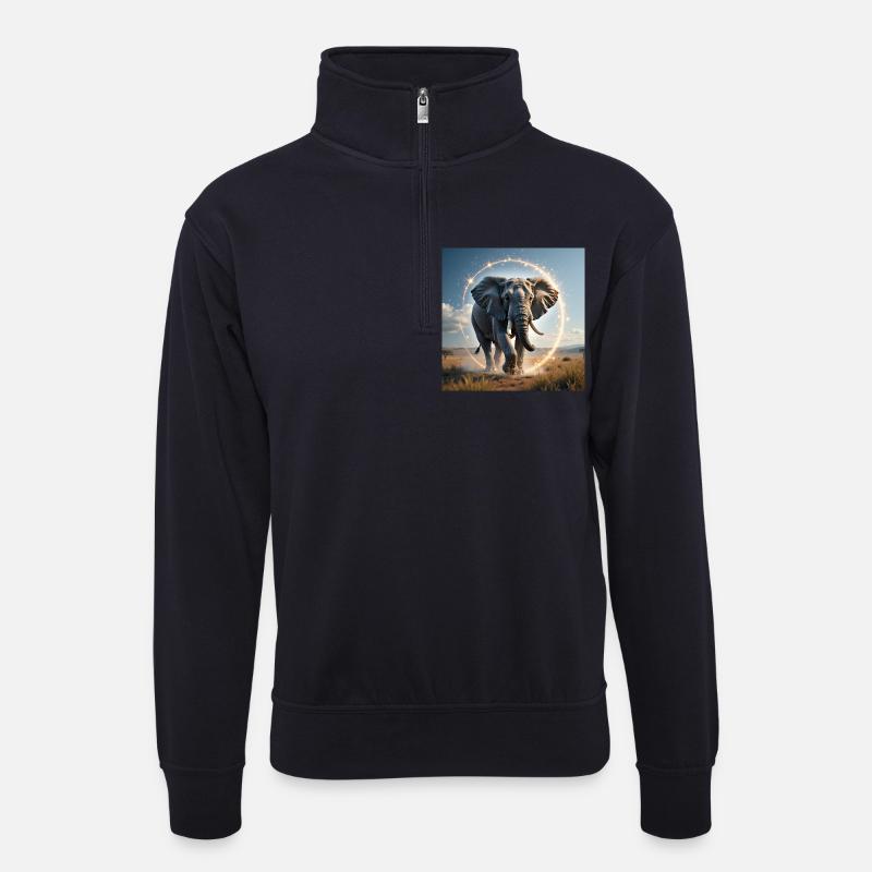 Krafttier Magischer Elefant - Unisex Pullover mit Zip-Kragen - Dunkelnavy