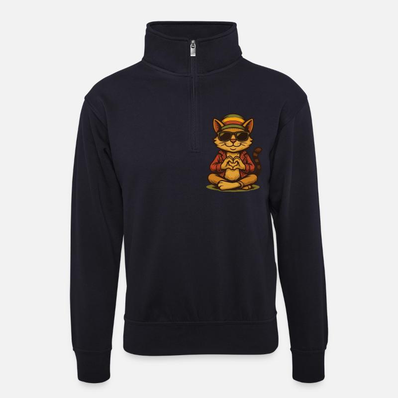 Reggae Love Cat - Unisex Pullover mit Zip-Kragen - Dunkelnavy
