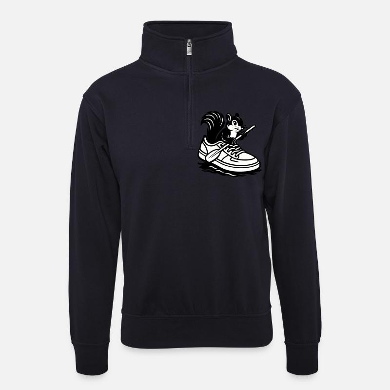 Eichhörnchen im Sneaker! - Unisex Pullover mit Zip-Kragen - Dunkelnavy