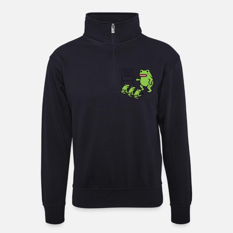 Froschunterricht mit Ribbit-Phrase - Unisex Pullover mit Zip-Kragen - Dunkelnavy