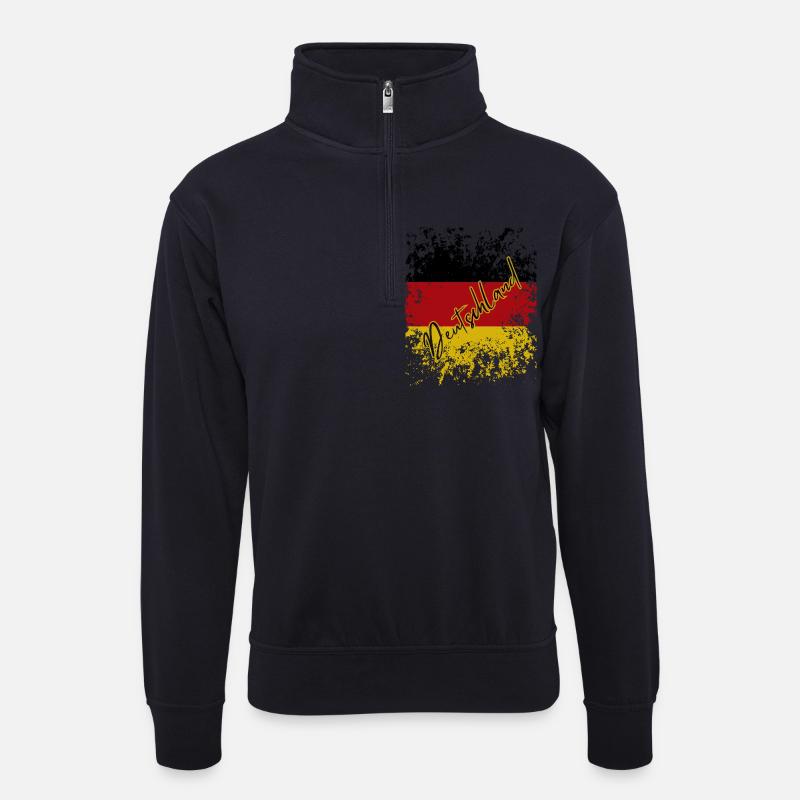 Deutsche Grunge-Flagge, deutscher Stolz - Unisex Pullover mit Zip-Kragen - Dunkelnavy
