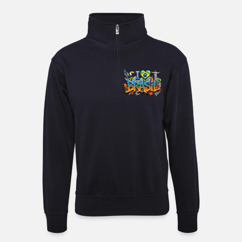 Lebendiges Graffiti Ich liebe Brasil Design - Unisex Pullover mit Zip-Kragen - Dunkelnavy