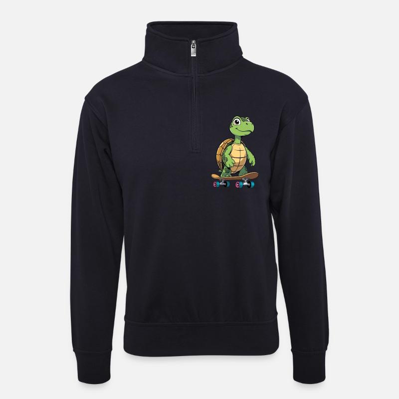 Frecher Schildkröten Skateboard - Unisex Pullover mit Zip-Kragen - Dunkelnavy