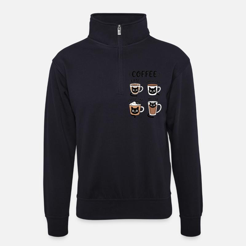 Kaffeetassen mit Katzenmotiven - Unisex Pullover mit Zip-Kragen - Dunkelnavy