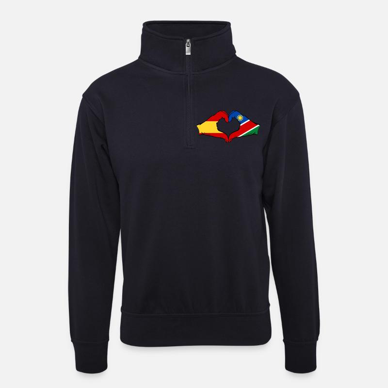 Spanien Namibia Flagge Hände Herzform - Unisex Pullover mit Zip-Kragen - Dunkelnavy