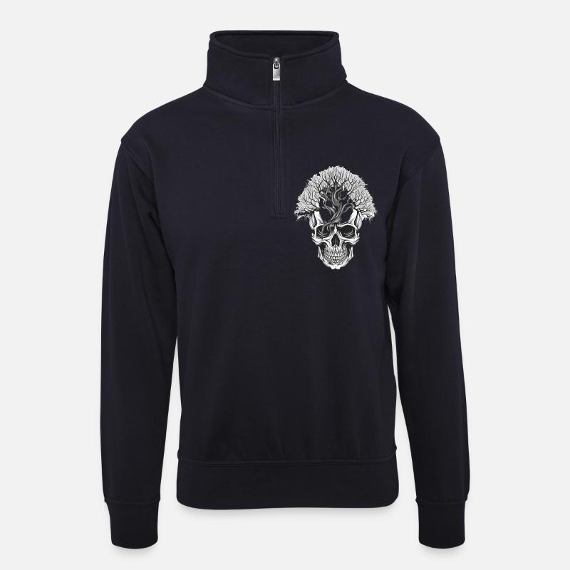 Waldbaum Skull Kunstdesign - Unisex Pullover mit Zip-Kragen - Dunkelnavy