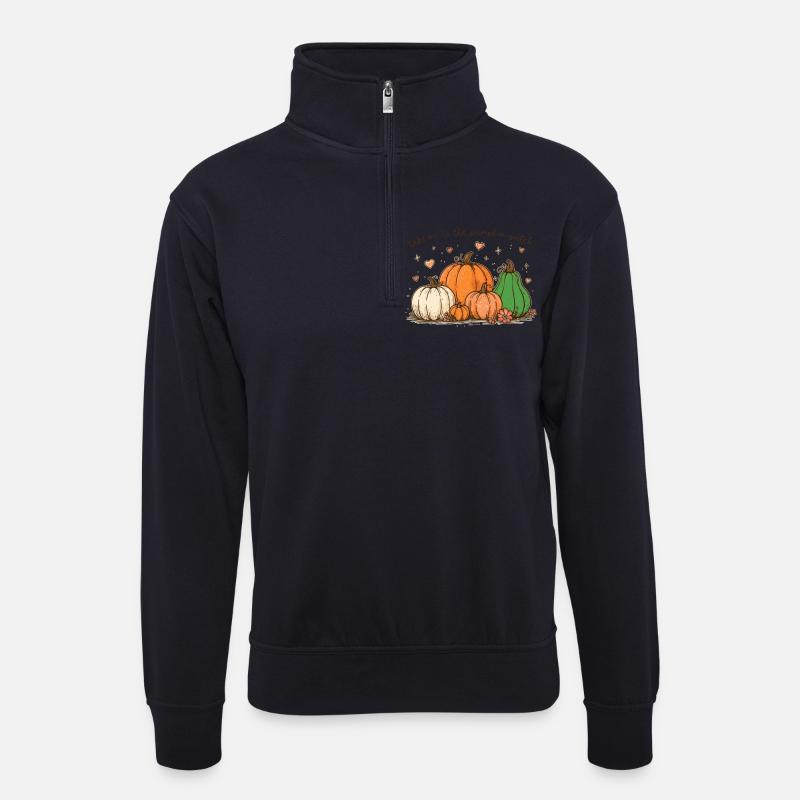 Kürbis Patch skurrile Illustration - Unisex Pullover mit Zip-Kragen - Dunkelnavy