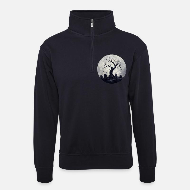 Dunkle Geisterbäume mit Friedhof - Unisex Pullover mit Zip-Kragen - Dunkelnavy