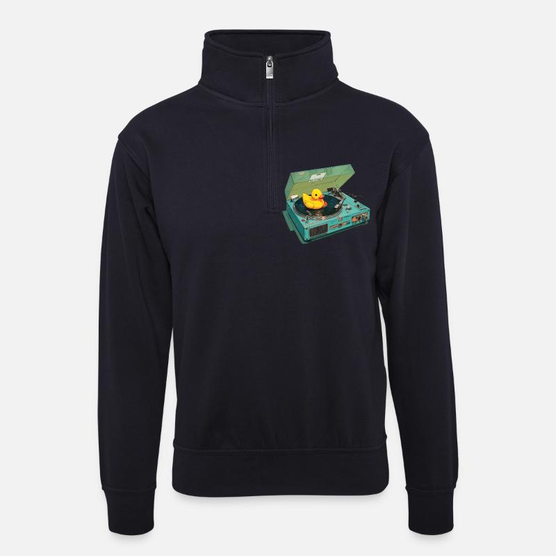 Gummiente auf Plattenspieler - Unisex Pullover mit Zip-Kragen - Dunkelnavy
