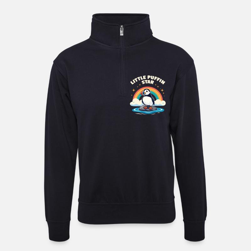 Kleiner Puffin Star – Papageitaucher Regenbogen - Unisex Pullover mit Zip-Kragen - Dunkelnavy