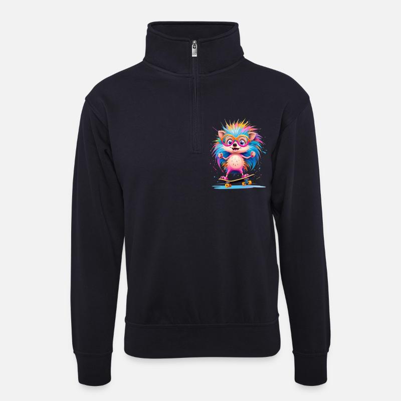 Kunterbunter Skate Hedgehog - Unisex Pullover mit Zip-Kragen - Dunkelnavy