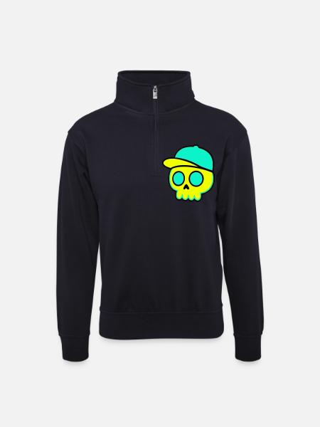 Neon Schädel Cap Streetwear - Unisex Pullover mit Zip-Kragen - Dunkelnavy