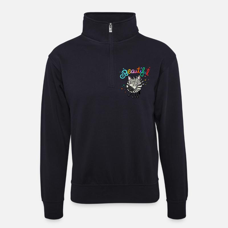 Zebra Beautiful - Unisex Pullover mit Zip-Kragen - Dunkelnavy