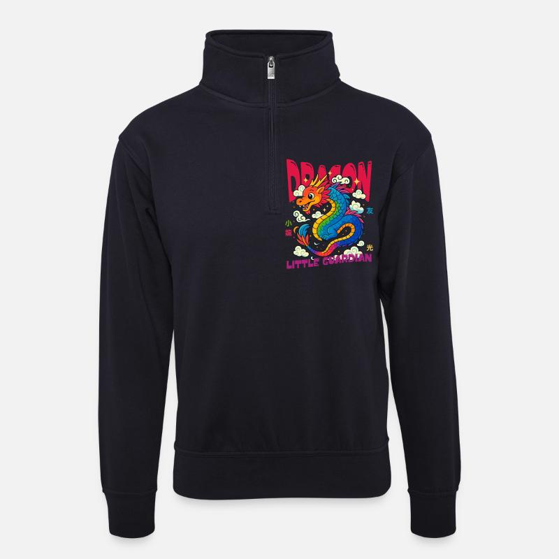 Regenbogen Drache - Kleiner Wächter - Unisex Pullover mit Zip-Kragen - Dunkelnavy