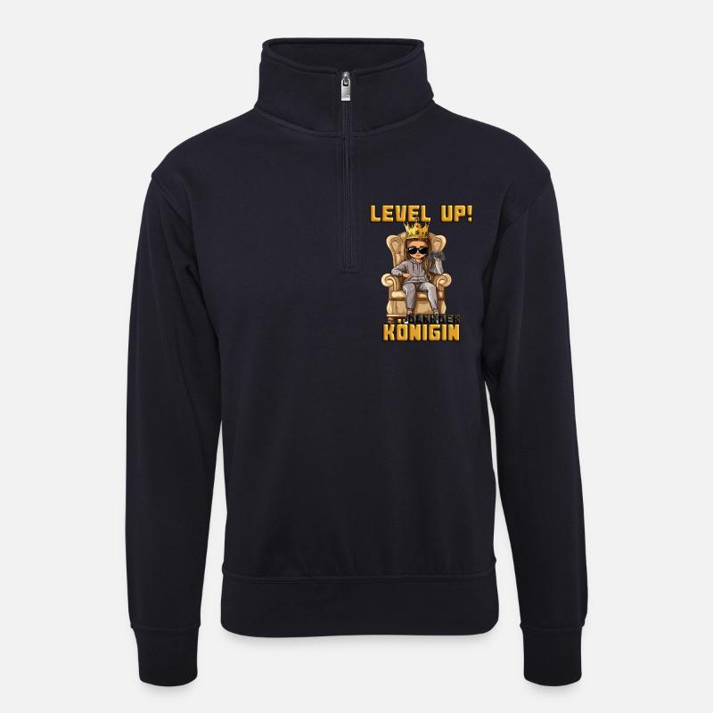 königin zockt next level - Unisex Pullover mit Zip-Kragen - Dunkelnavy