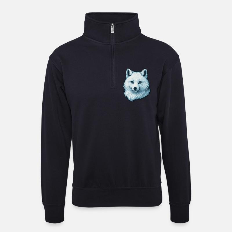 Blaues Wolfsgesicht Illustration - Unisex Pullover mit Zip-Kragen - Dunkelnavy