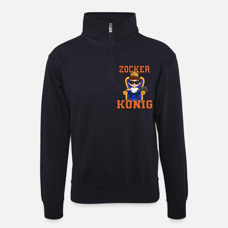 zocker könig gamen - Unisex Pullover mit Zip-Kragen - Dunkelnavy