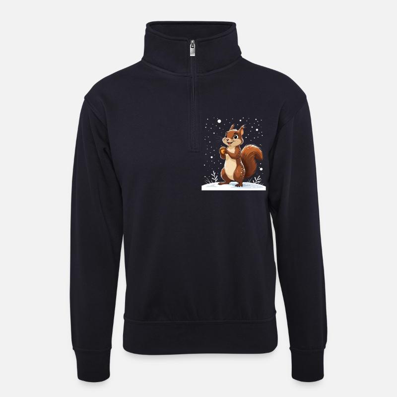 Winterliches Eichhörnchen mit Eichel - Unisex Pullover mit Zip-Kragen - Dunkelnavy