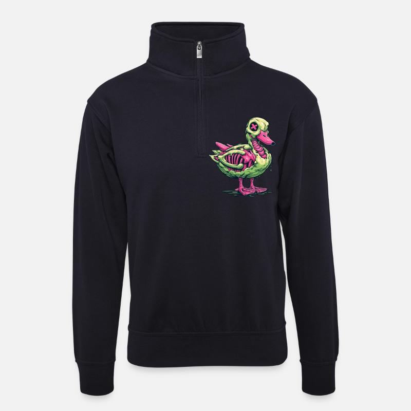 Neon Zombie Ente Brustkorb - Unisex Pullover mit Zip-Kragen - Dunkelnavy