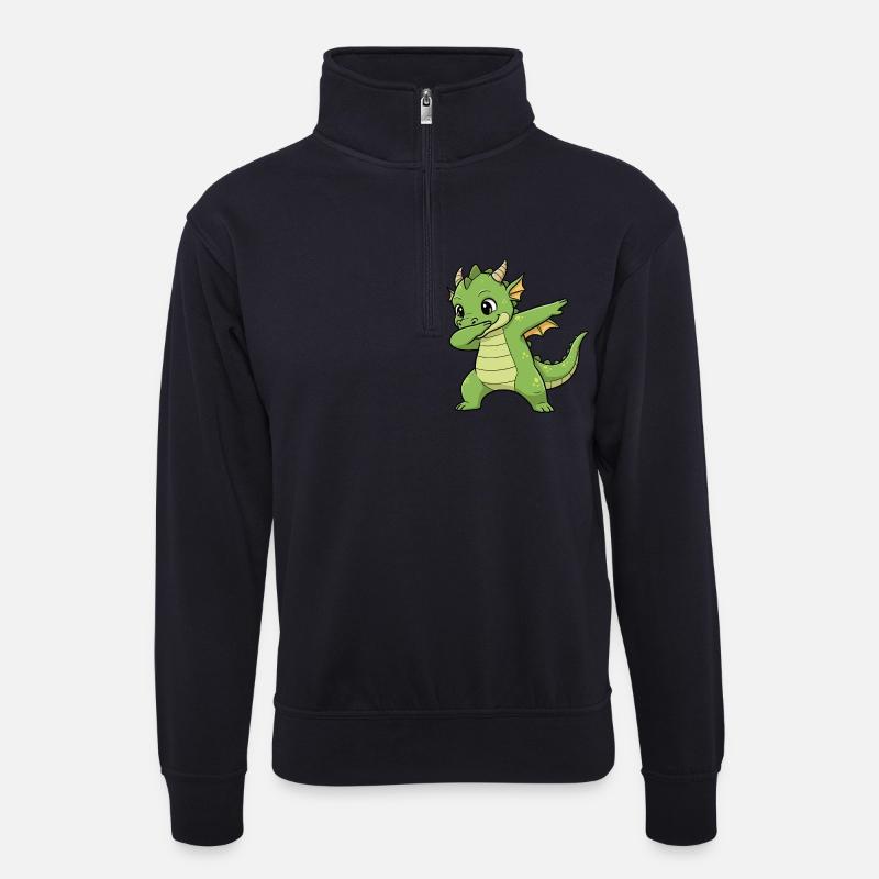 Lustiger Drache Dab Cartoon Design - Unisex Pullover mit Zip-Kragen - Dunkelnavy
