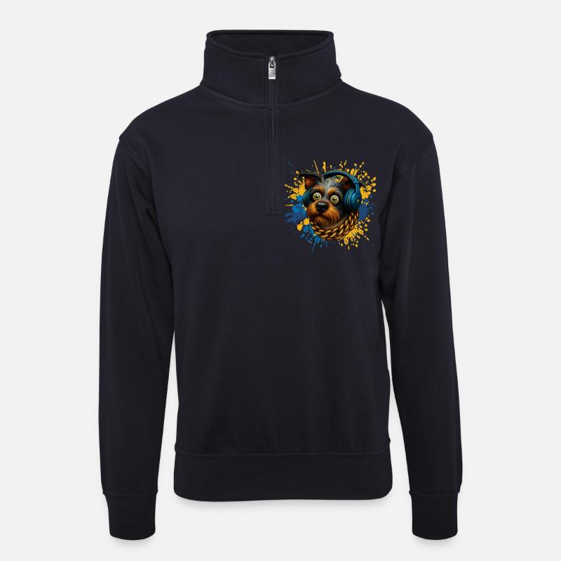Canine Beats Kopfhörer - Unisex Pullover mit Zip-Kragen - Dunkelnavy