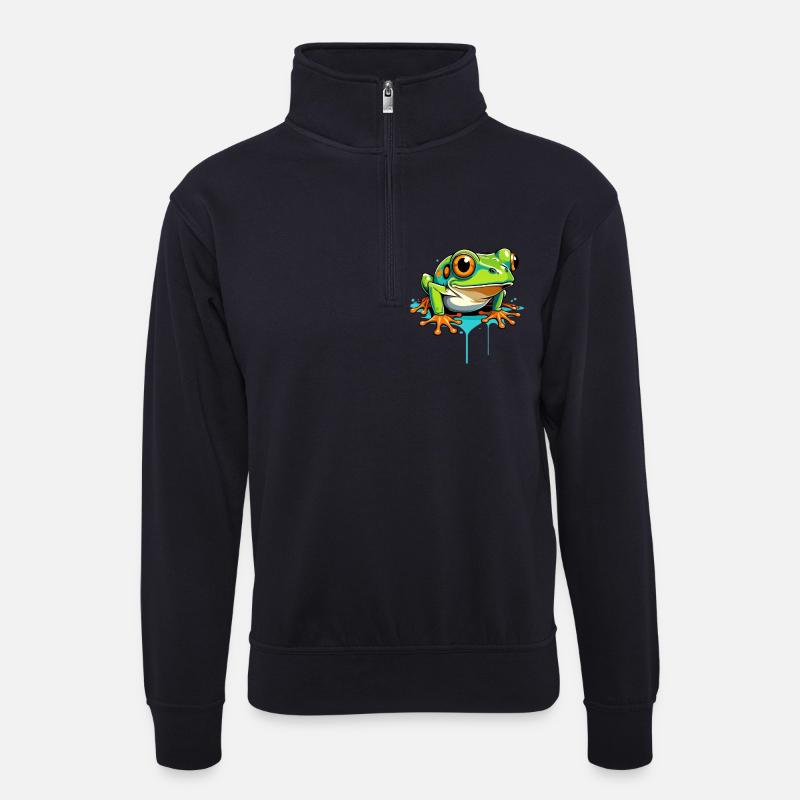 Frosch Graffiti Neon Splash - Unisex Pullover mit Zip-Kragen - Dunkelnavy