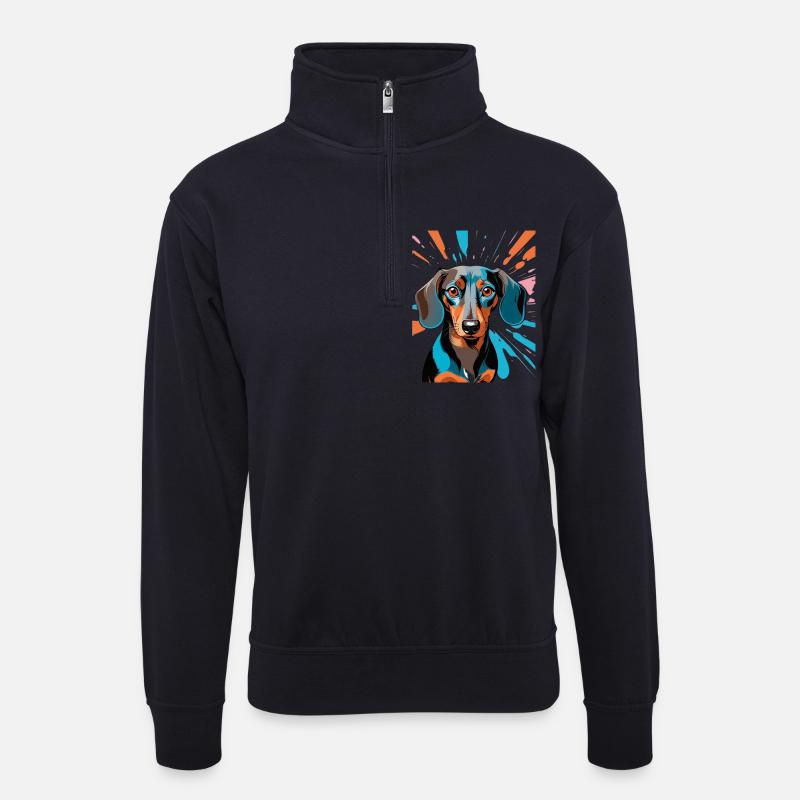 PopArt Dackel Farbschauer - Unisex Pullover mit Zip-Kragen - Dunkelnavy
