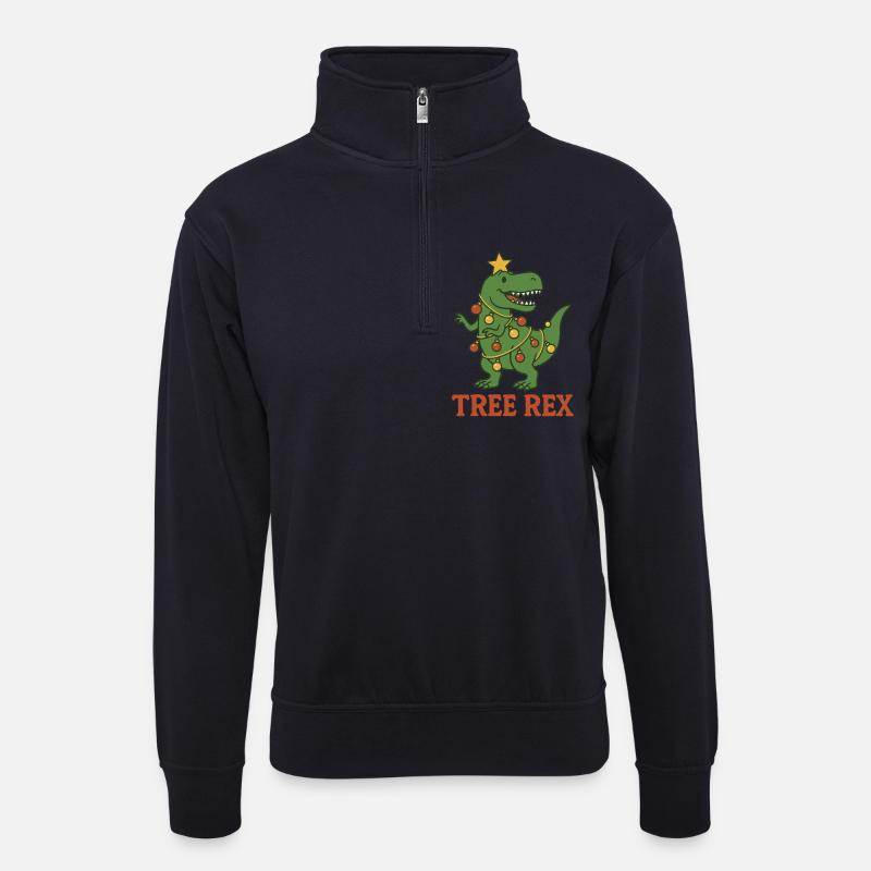 Baum Rex Dinosaurier Weihnachtsspaß - Unisex Pullover mit Zip-Kragen - Dunkelnavy