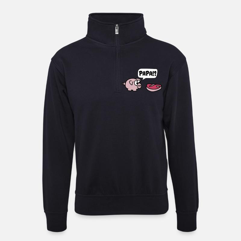 Papa Ruf Schwein witzig - Unisex Pullover mit Zip-Kragen - Dunkelnavy