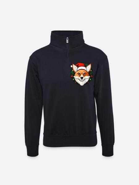 Foxes Christmas - Unisex sweater with zip collar - dark navy