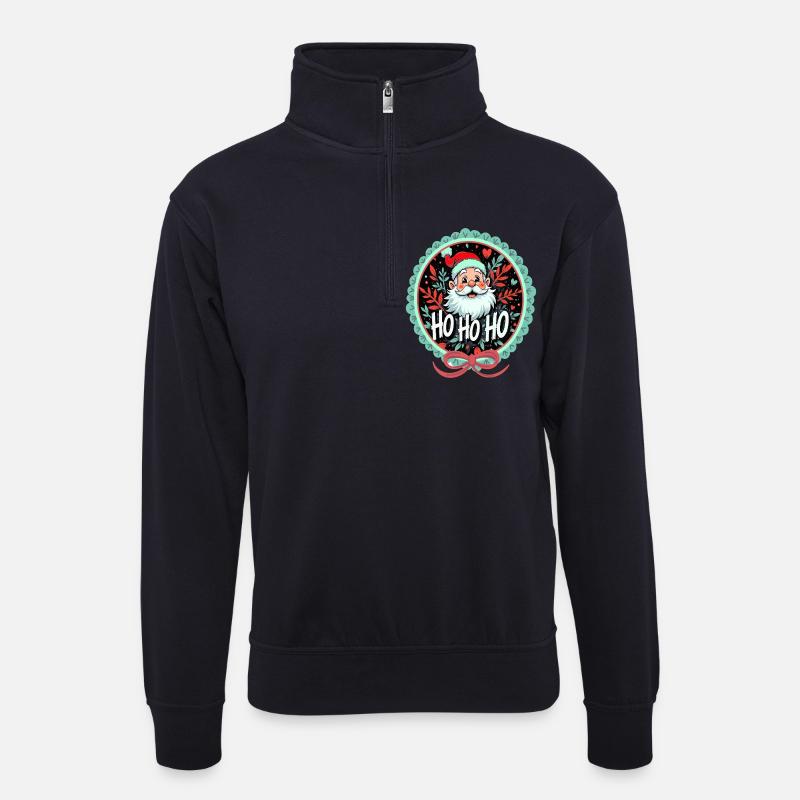 Weihnachtsmann Ho Ho Ho Ornament - Unisex Pullover mit Zip-Kragen - Dunkelnavy