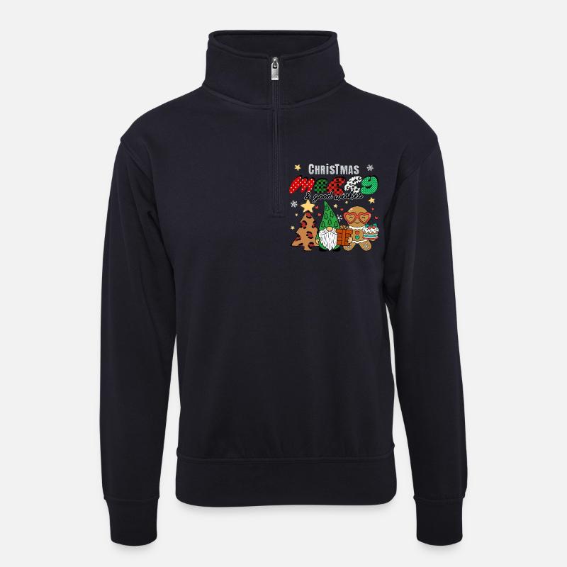 Weihnachtlicher Wichtel & Lebkuchenmann - Unisex Pullover mit Zip-Kragen - Dunkelnavy