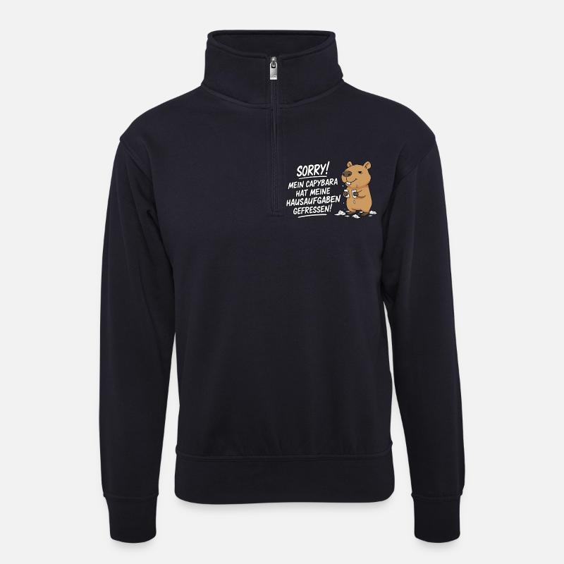 Pardon! Capybara a mangé mes devoirs - Sweat col montant zippé unisexe - bleu marine foncé