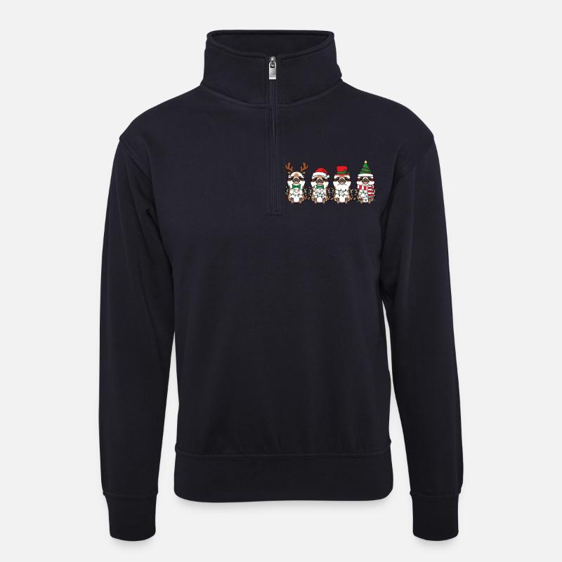 Lachender Hans Weihnachtsmann - Unisex Pullover mit Zip-Kragen - Dunkelnavy