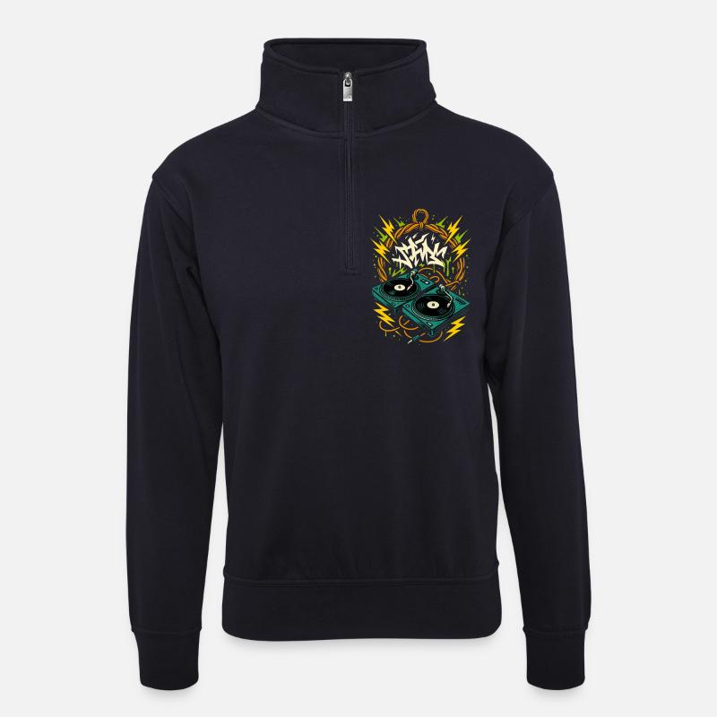 Turntables DJ, Graffiti Style, Rave Musik - Unisex Pullover mit Zip-Kragen - Dunkelnavy