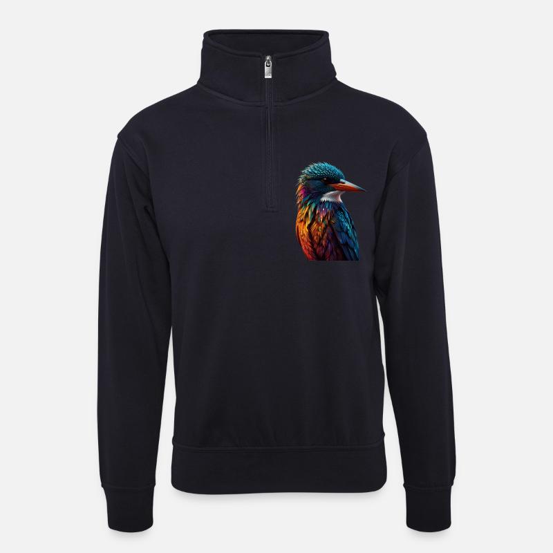 Bunter Eisvogel Farbenspiel - Unisex Pullover mit Zip-Kragen - Dunkelnavy