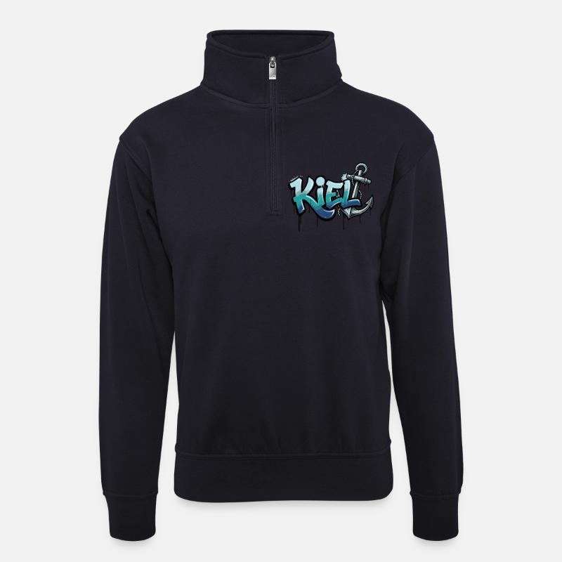 Kiel Graffiti Anker Schleswig-Holstein - Unisex Pullover mit Zip-Kragen - Dunkelnavy