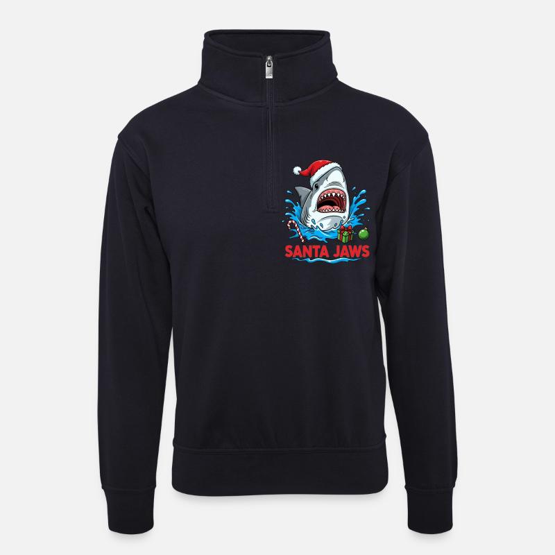 Hai Weihnachten - Unisex Pullover mit Zip-Kragen - Dunkelnavy