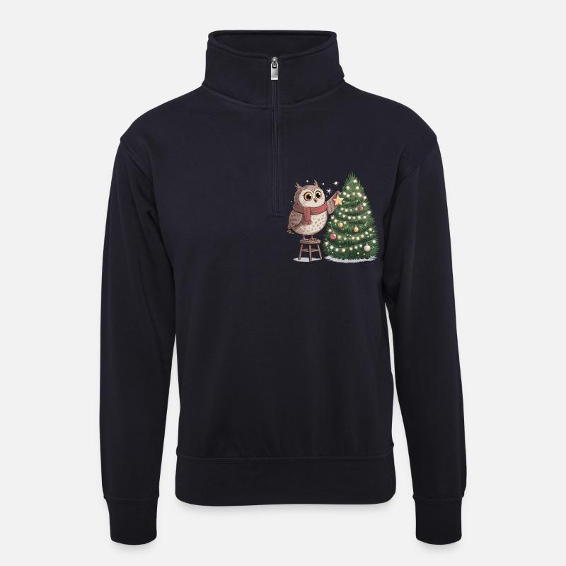 Eule schmückt Weihnachtsbaum - Unisex Pullover mit Zip-Kragen - Dunkelnavy