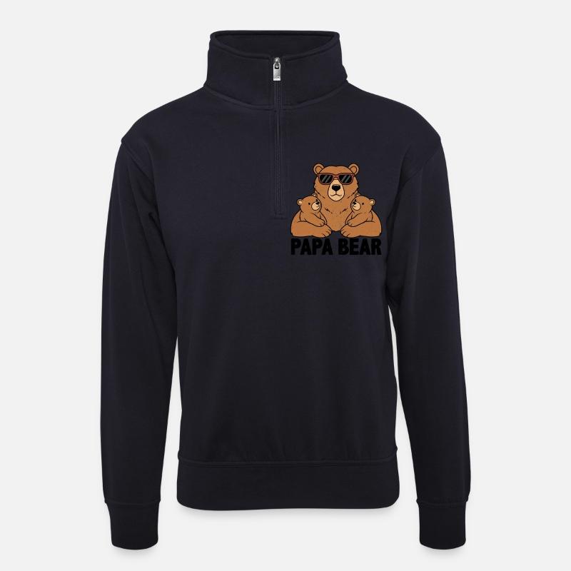 Papa Bear - Unisex Pullover mit Zip-Kragen - Dunkelnavy