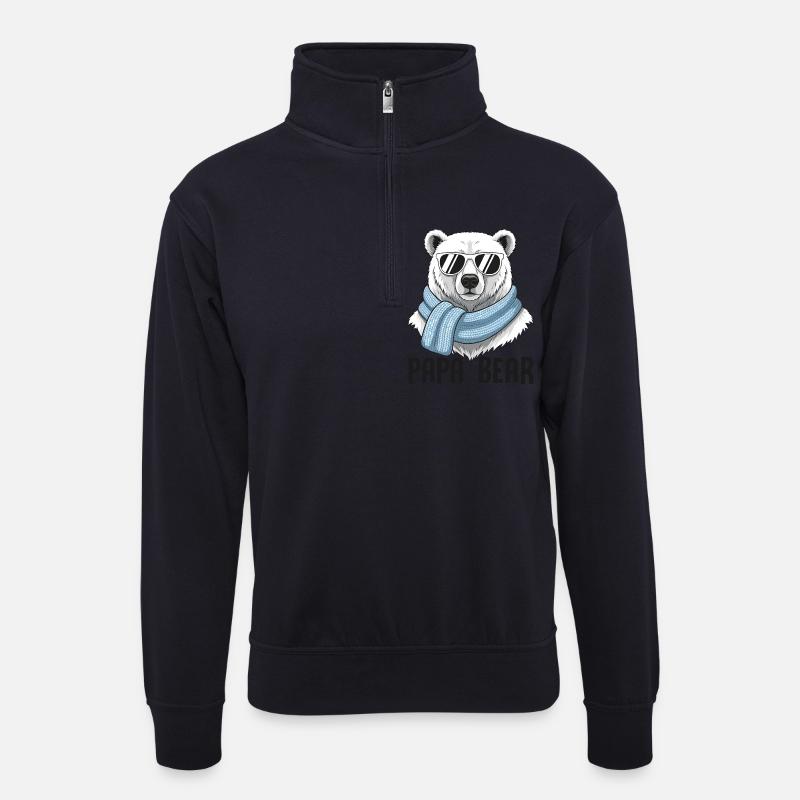 Papa Bear - Unisex Pullover mit Zip-Kragen - Dunkelnavy