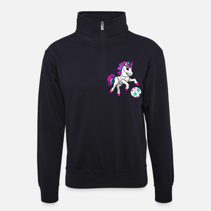 Fussball Einhorn - Unisex Pullover mit Zip-Kragen - Dunkelnavy