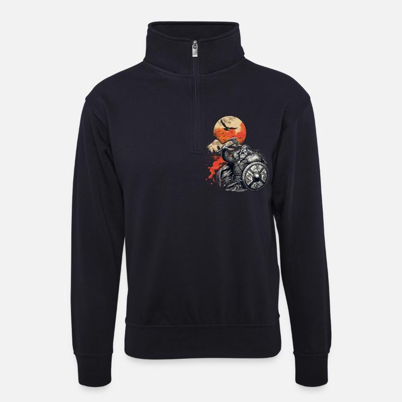 Wikinger Krieger mit Axt und Schild - Unisex Pullover mit Zip-Kragen - Dunkelnavy