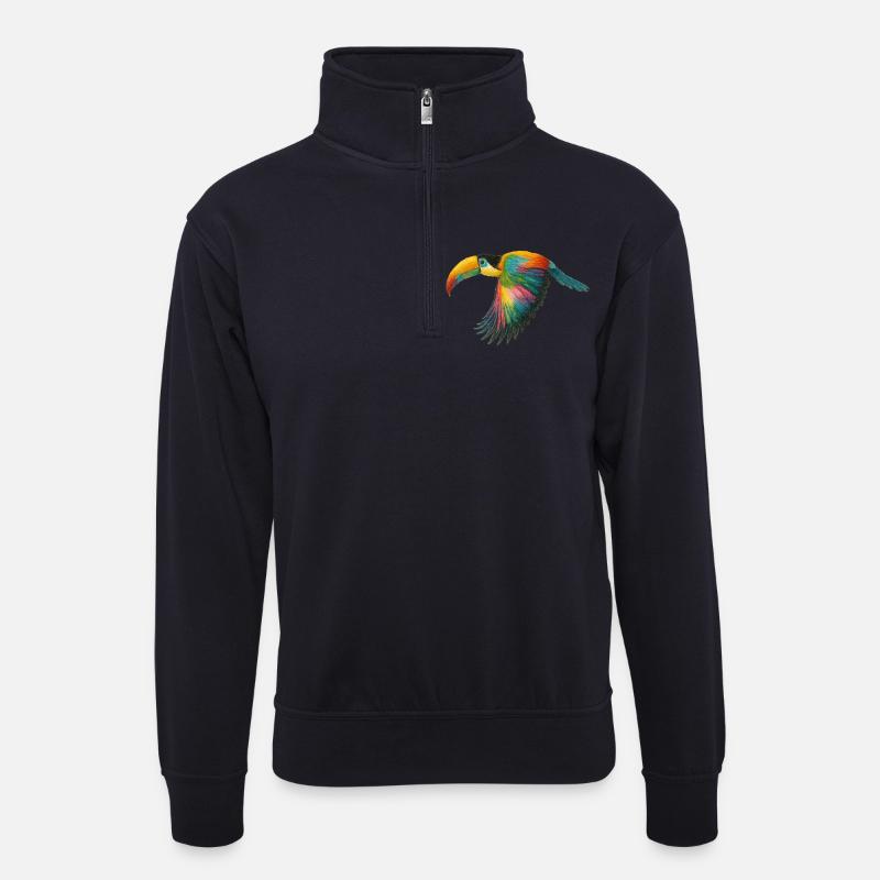 Rainbow Parrot Pattern - Unisex sweater with zip collar - dark navy