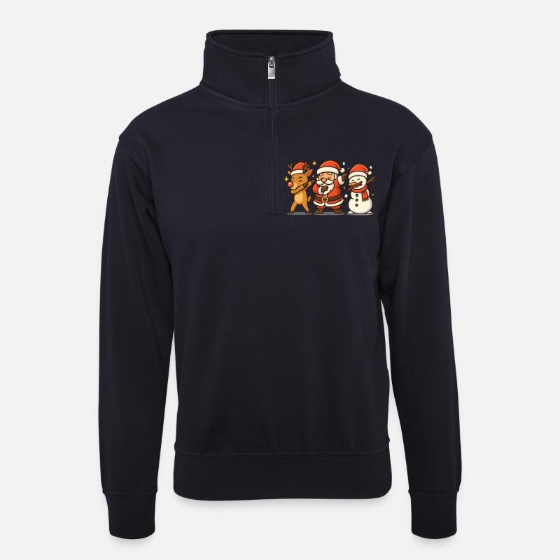 Weihnachtsmann Rentier Schneemann Dabbing - Unisex Pullover mit Zip-Kragen - Dunkelnavy