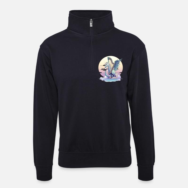 Pegasus mit Harfe am Abend - Unisex Pullover mit Zip-Kragen - Dunkelnavy
