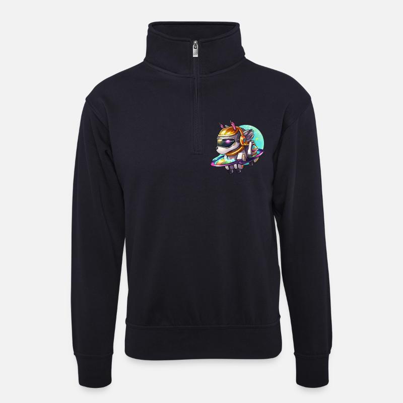 Weltraum Hund auf Hoverboard - Unisex Pullover mit Zip-Kragen - Dunkelnavy